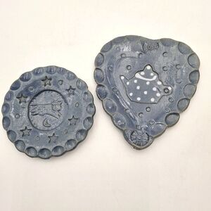 J. Kemper Art Pottery Trinket / Tea Bag Rest/ Spoon Rest Blue Glaze Oneonta NY
